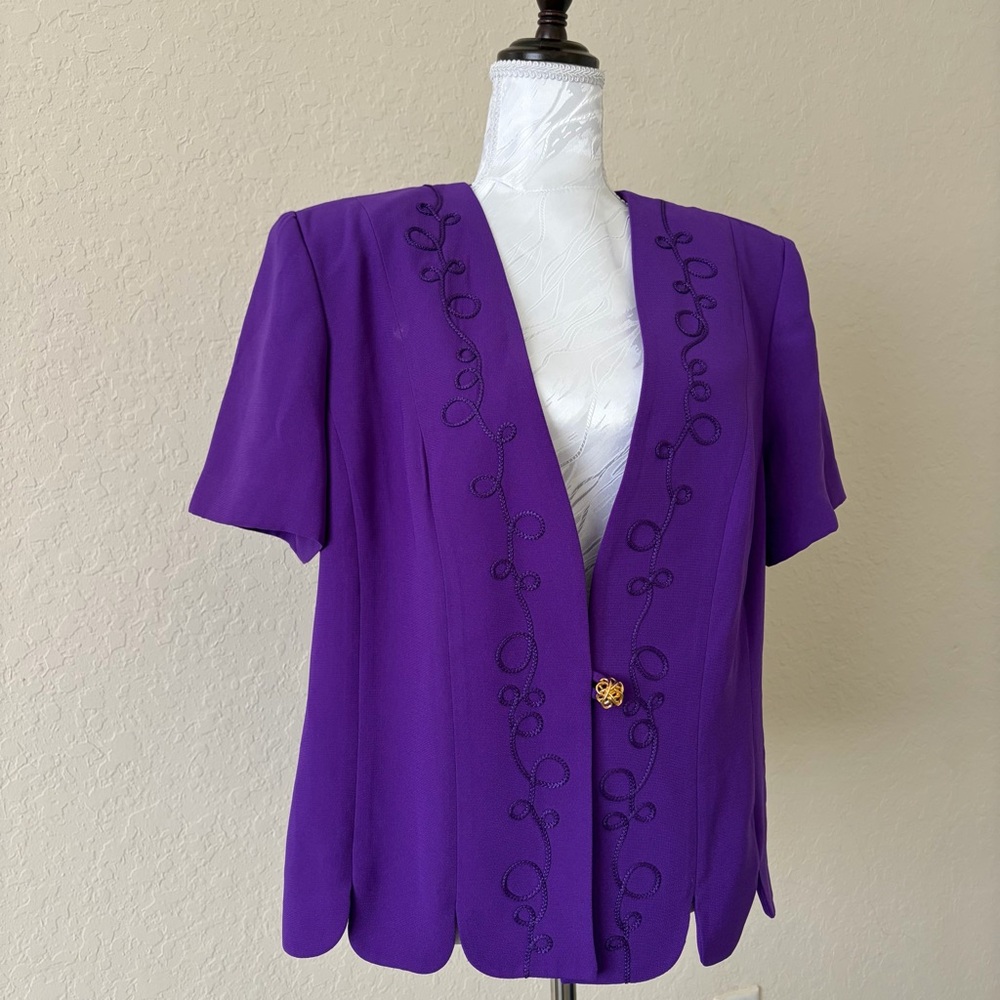 Vintage Leslie Fay Indigo Purple Scalloped Embroidered Blazer‎ Size 18